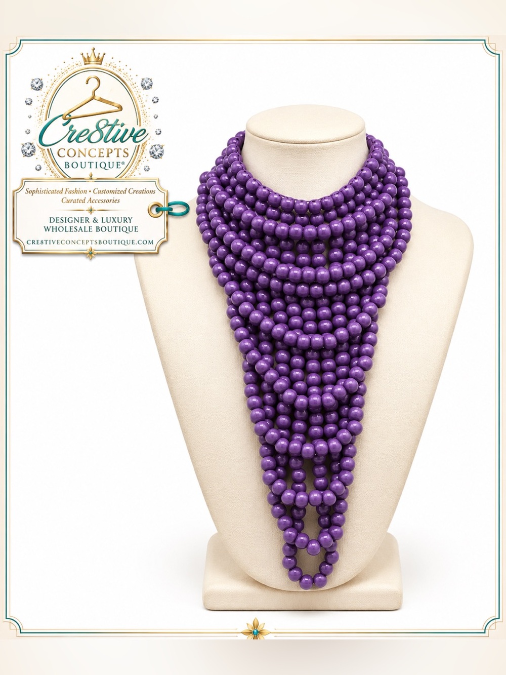 Purple Layered Statement Beaded Necklace Set | Boutique Luxe Fashion Jewelry